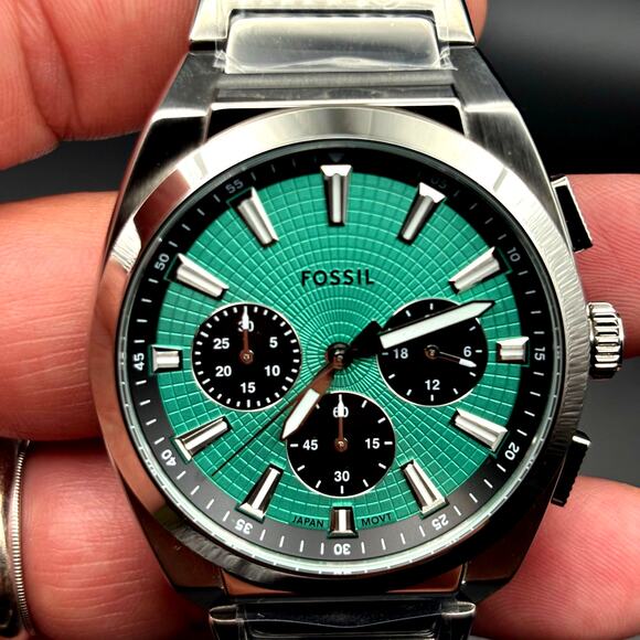 Fossil Mens FS6117 Everett Chronograph 44mm Stainless Steel Turquoise Dial NIBWT - Picture 15 of 17